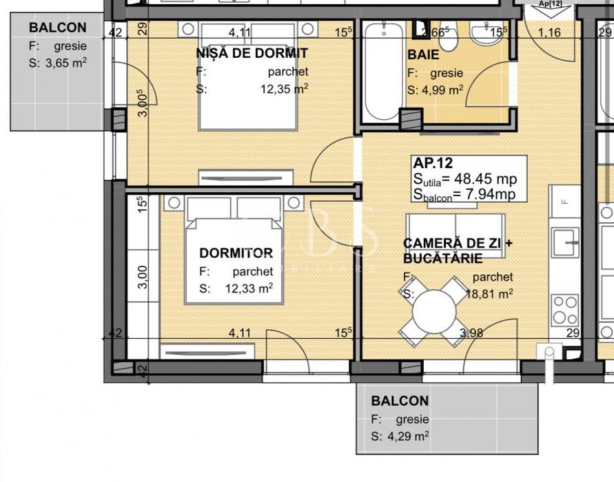 Exclusivitate! Com0%! Apartament 3 camere la semifinisat in Apahida Es