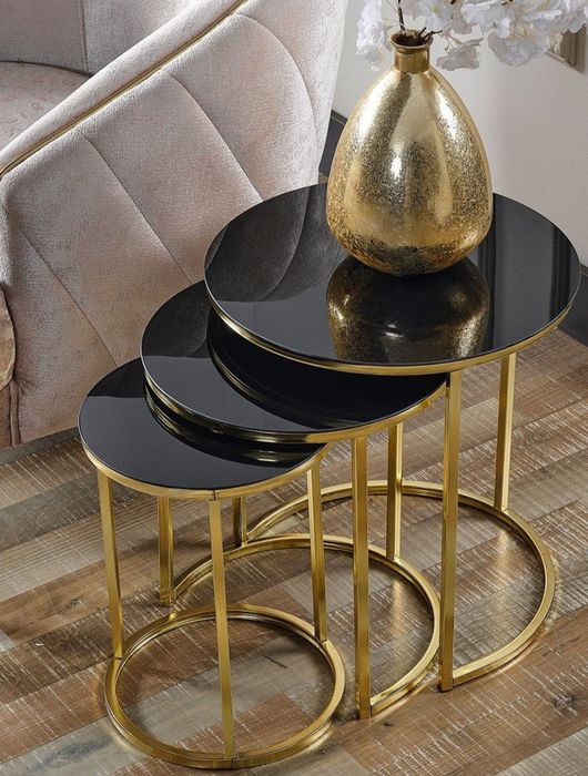 Стъклена холна маса / комплект 3 бр. – модерни декоративни масички
