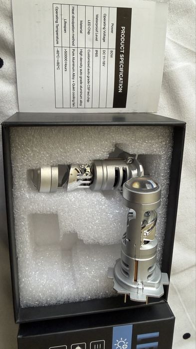 Set 2 becuri LED H7 cu lupa ,Canbus, 160w, 18.000lm, alb 6000k