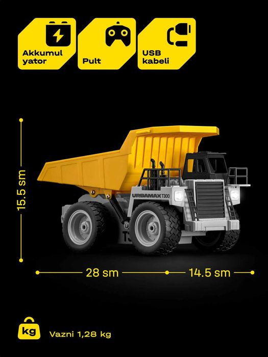 Радиоуправляемый самосвал Cubits Urbamax T300 со светом, масштаб 1:18