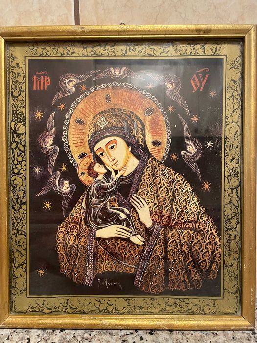 icoana veche icoana cu geam dim 31x34 cm icoana veche deosebita icoana