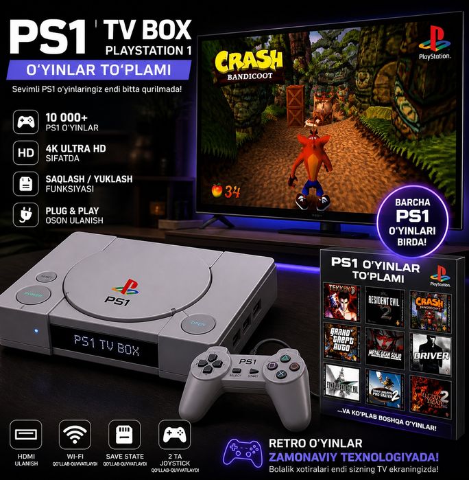 Playstation 1 endi istalgan psx o'yinlarni oson va tez va qulay