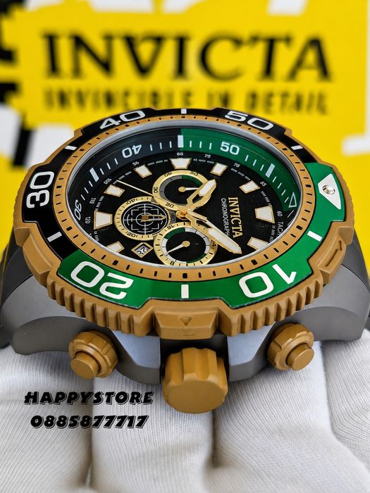 INVICTA Commandor Titanium green/gold 71 mm, Инвикта нов мъжки часовник