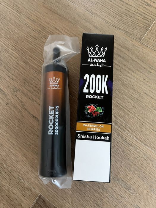 Vape Shisha Hookah Narghilea Al-Waha Rocket Sigilat | 200K, 200.000 Pufuri | Mai multe Arome Disponibile | USB-C