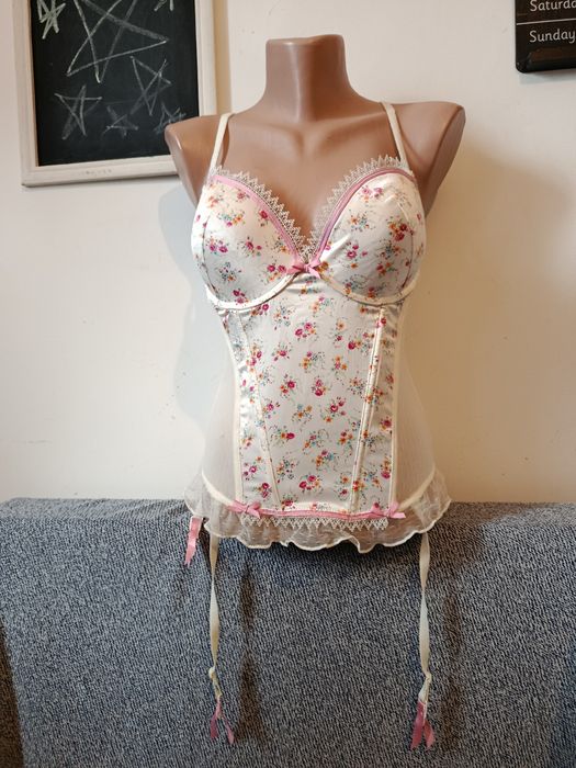 Corset sexy alb romantic cu dantela trandafiri satin C&A mărimea S-M-L