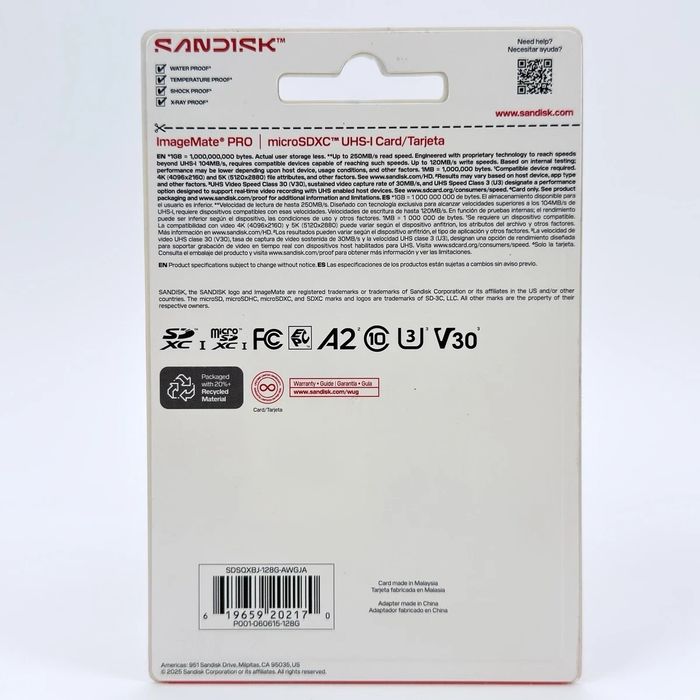 SanDisk Extreme Micro sd Imagemate PRO 4K, U3, V30, A2  250 - 170 MB/s
