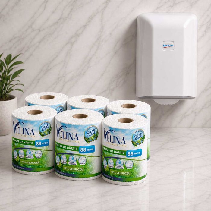 Prosoape Hartie Velina + Dispenser | Bax 6 role | B2B Engros