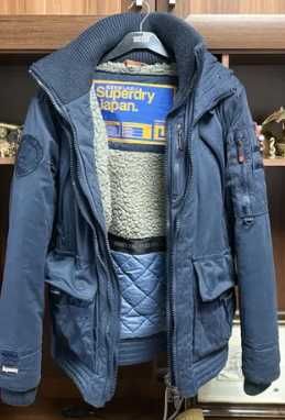 Geaca Superdry Marime L Albastru-Gluga-Foarte Caldursa-Stare F Buna-OK
