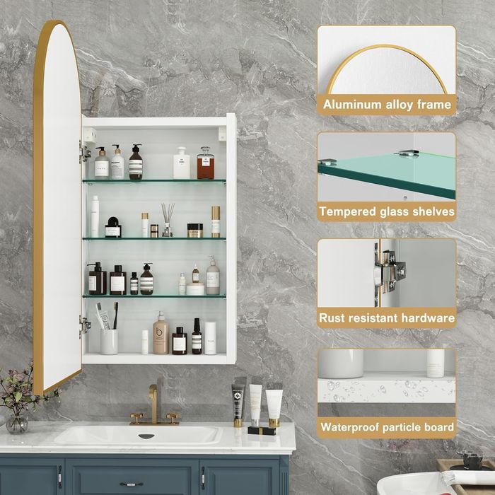 Сводест шкаф с огледало, за лекарства за баня, полиран никел, на стена