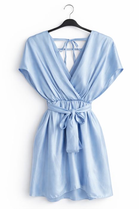Rochie satin bleu elegantă, mărimea S, model deosebit