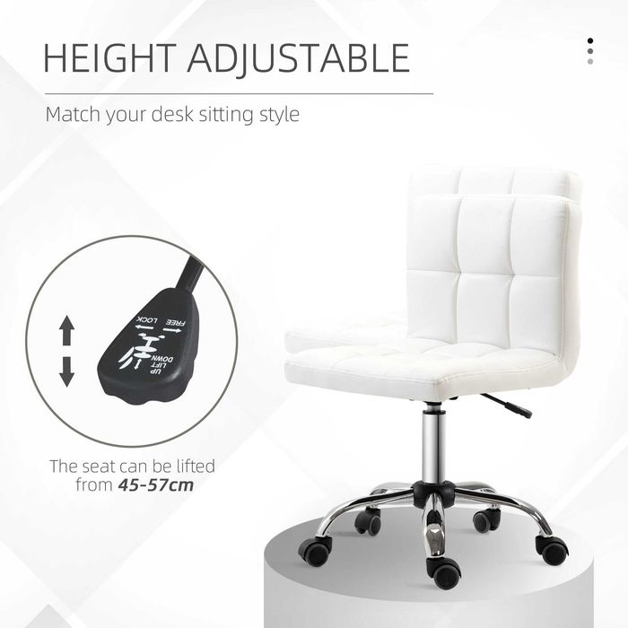 Scaun rotativ din piele sintetica, 46x51x76-88cm, Alb , HOMCOM , x3 buc Disponibile