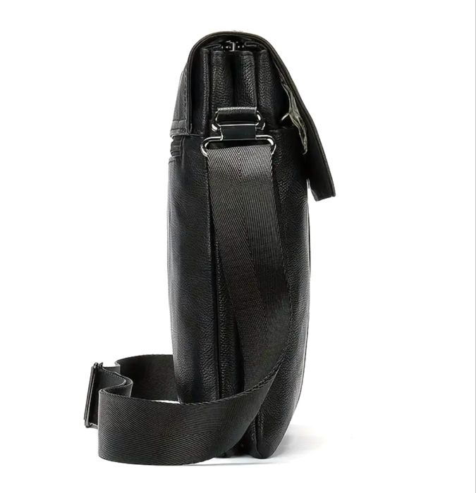 Мъжка луксозна кожена чанта с кръстна инкрустация/Черна -10% Промоция!