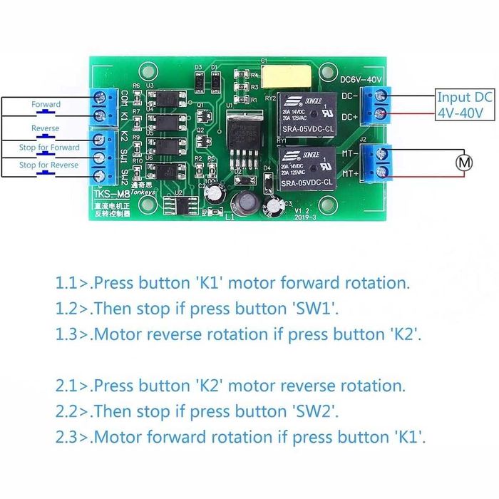 Controller motor DC 12V/24V cu revers  schimbare sens motor DC automat