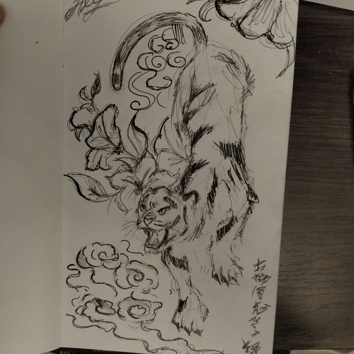 Японский рисунок тигра, собственная работа.