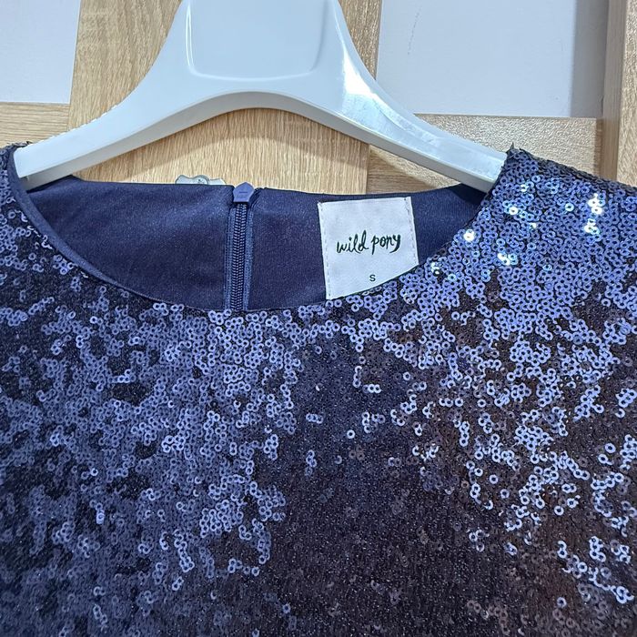 Миди рокля с пайети - тъмносиня