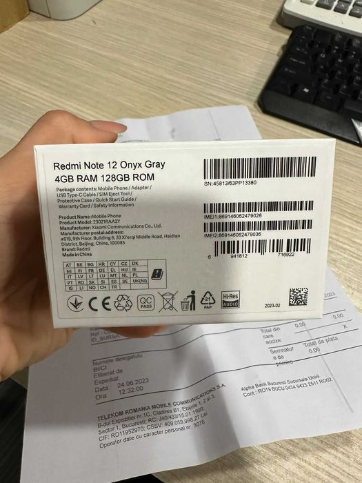 Xiaomi Redmi Note 12, 4GB RAM, 128GB, Onyx Gray, Sigilat, Garantie!!