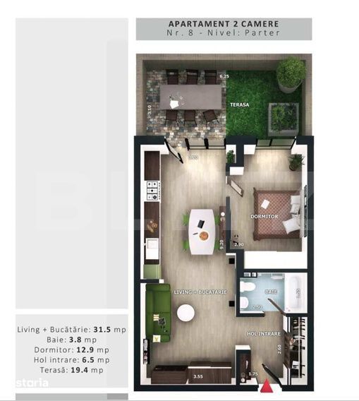 Apartament 2 camere, terasa, CF, parcare subterana, boxa, zona Vivo — fotografia 1