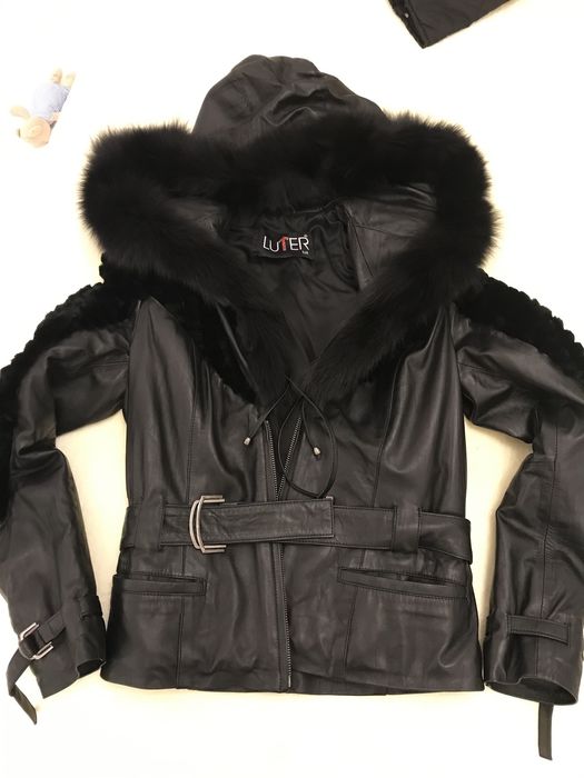 Geaca cu cordon in talie piele plus blana naturala