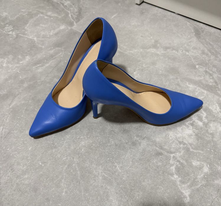 pantofi stiletto piele naturala, marimea 37 – fucsia si albastru electric
