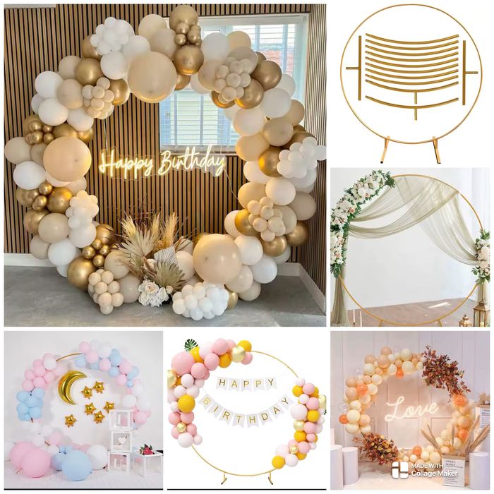 Украса под наем-кръгла арка за балони/комплект три арки/цветя и стойки