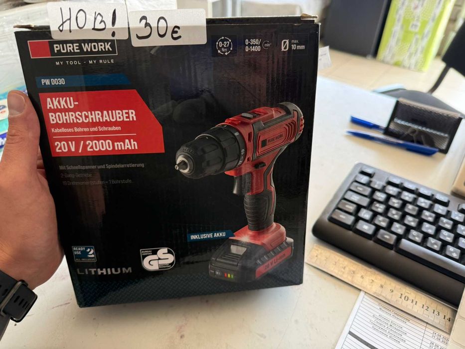 акумулаторен винтоверт/бормашина Pure Work PW D030