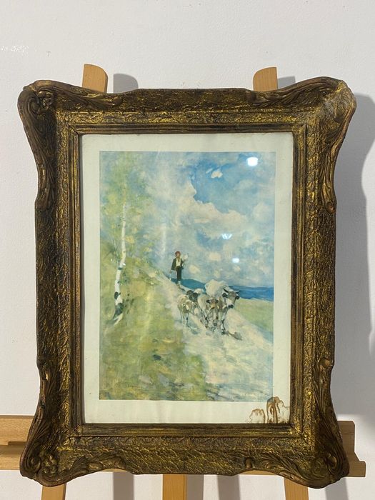 Tablou cu Ramă din Lemn, Litografie Nicolae Grigorescu, Ciobănaș