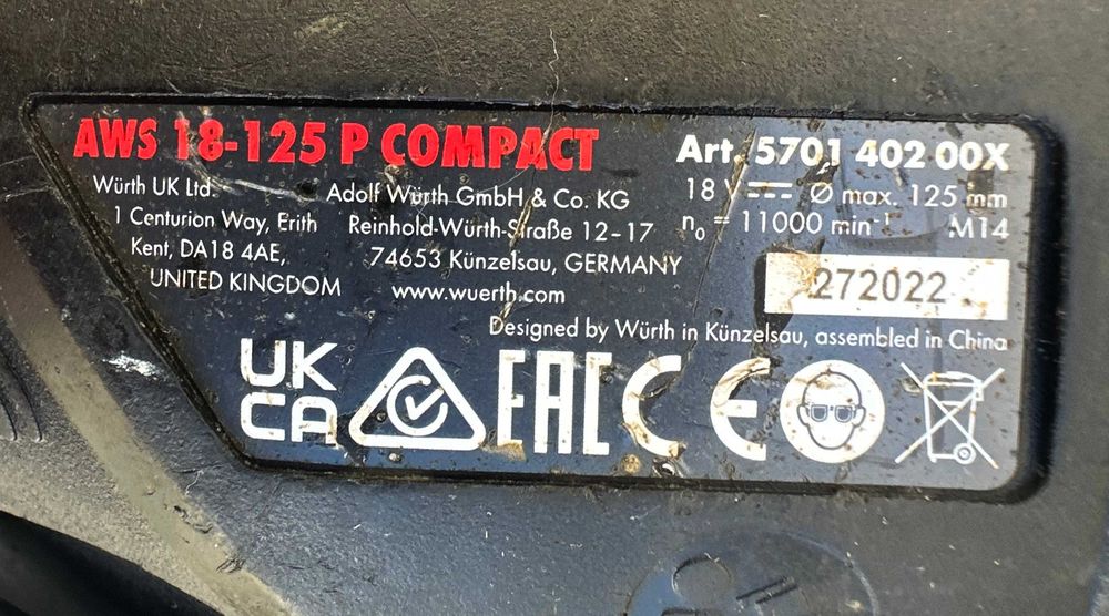 Wurth AWS 18-125 P Compact - Безчетков акумулаторен ъглошлайф 18V