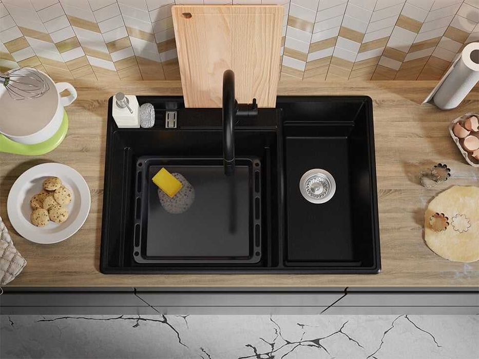 Черна кухненска гранитна мивка Париж 80 Work&Store 780 x 530 мм
