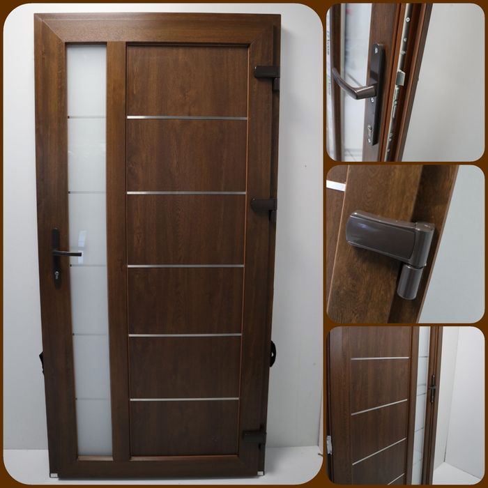 Uși termopan pvc de exterior pe nuc disponibil pe stoc