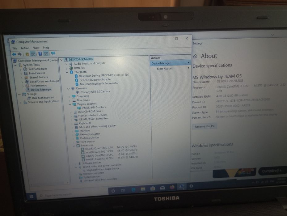 Toshiba PRO c660 cu Intel i3, Windows 10 și Office,bun muzică, filme