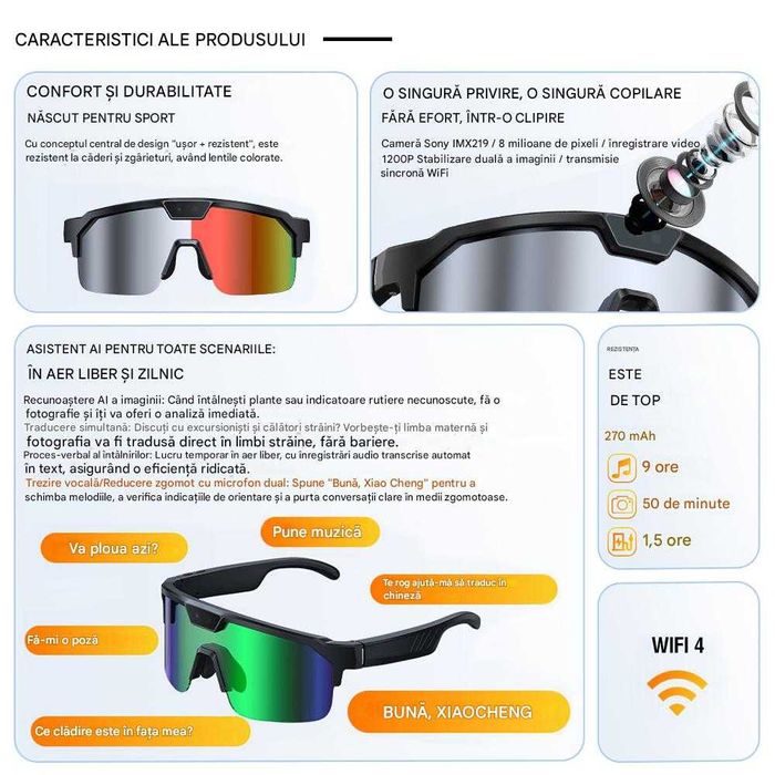 Ochelari ciclism cu AI video traducere apeluri muzica