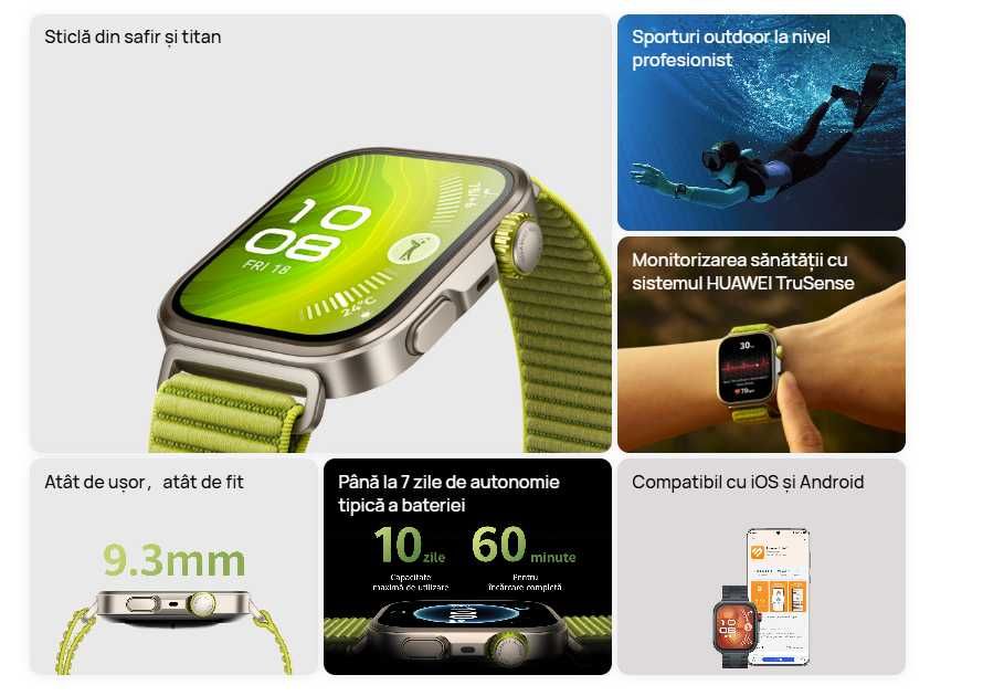 Smartwatch HUAWEI Watch Fit 4 Pro, Black Body with Black Fluoroelastomer Strap