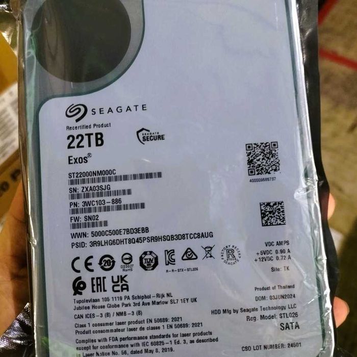Seagate HDD 22TB Exos SATA 3.5" 7.2K rpm, 512MB cache, model ST22000NM