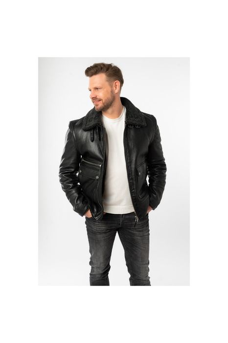 Geaca de Iarna din Piele Barbati Mauritius Neagra MMCeylor