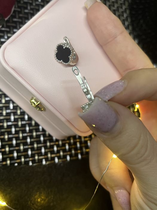 Обици серебро 925 и оникс детелини