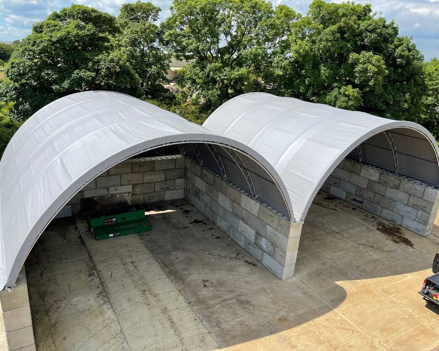 Cort/acoperis container structura dubla 12mx12m pe containere de 40'