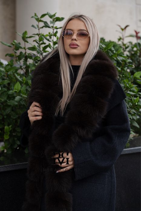 Palton Lung Casmir Blana Naturala