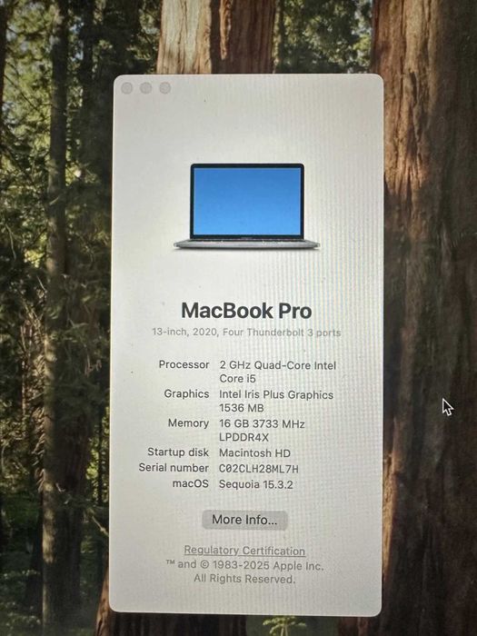 MacBook Pro 2020 13 Inch intel I5, 16GB RAM, 500GB 4 ports