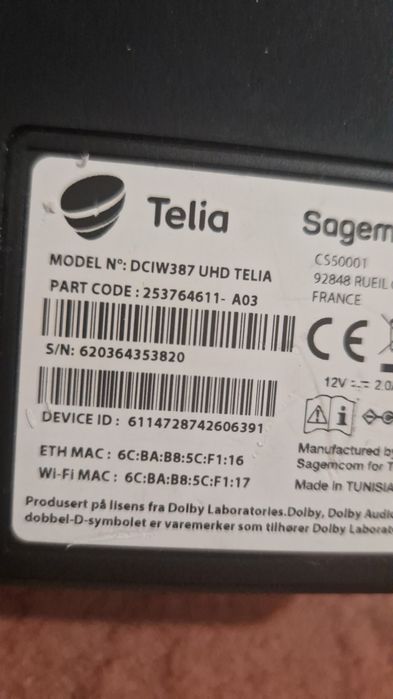 Vand Telia Sagemcom DCIW387 Android TV Box 4K UHD.
