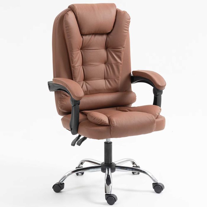 ErgoLux Regal Comfort Ергономичен офис стол за ръководители, лумбална възглавница, регулируема височина, Кафяв/Бежов/Черен до 140 кг