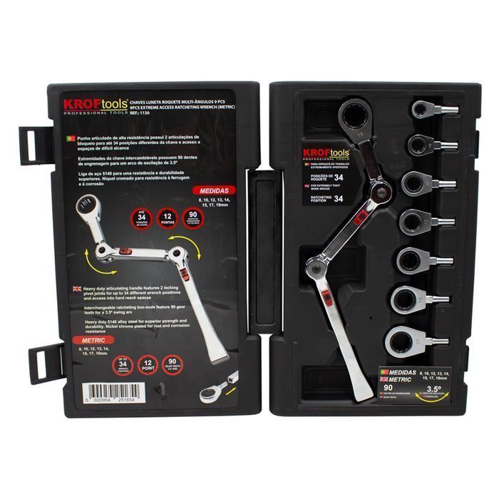 Set chei inelare cu clichet articulat cu cap interschimbabil 9 piese e