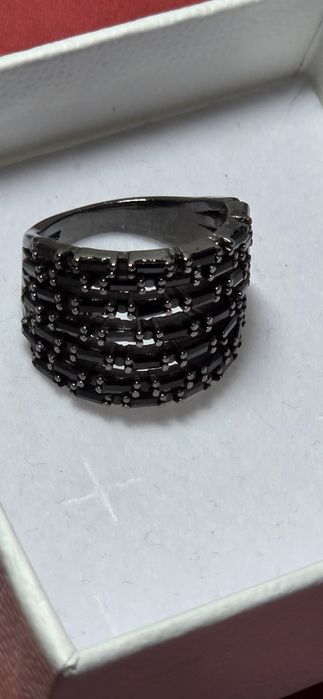 Inel lat din argint rodiat negru,17 mm