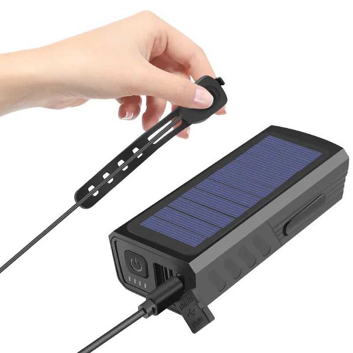 Соларен фар за велосипед с 3*T6 диода, сирена 120dB, 3000Lm