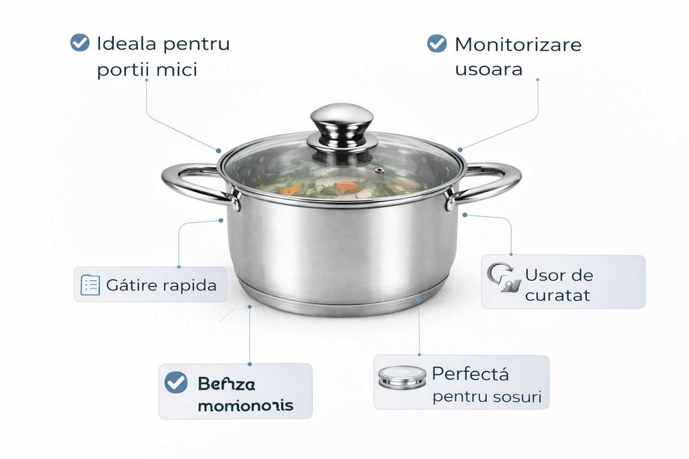 Oala inox Swiss Z Line 16 cm cu capac sticla 1.8 L