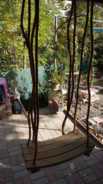 Leagan copii din lemn cu franghie