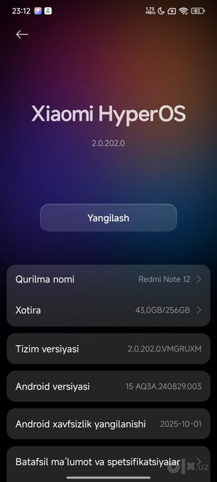 Redmi note 12 8+8/256