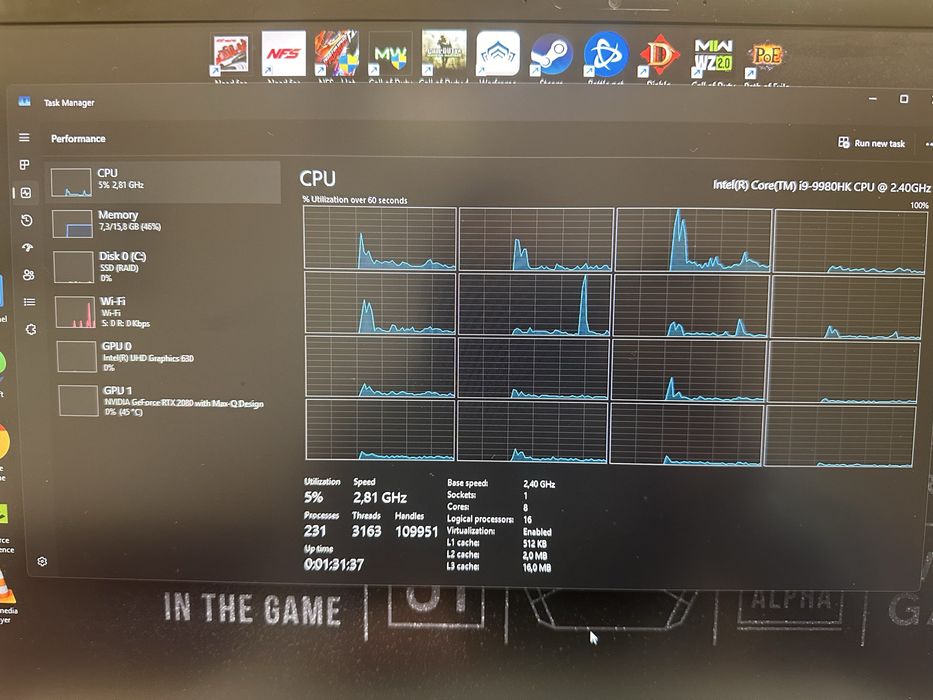 Лаптоп Alienware M17 R2 i9-9980HK 16GB ddr4 rtx 2080 8GB