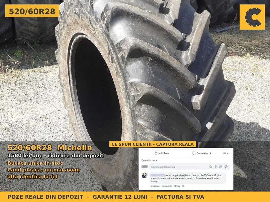 Cauciucuri Anvelope 520/60R28 520 60 R28 5206028 520 60R28 Michelin Tractor Utilaje Agricole Radial SH Second Hand GARANTIE Garantie 1 An Factura