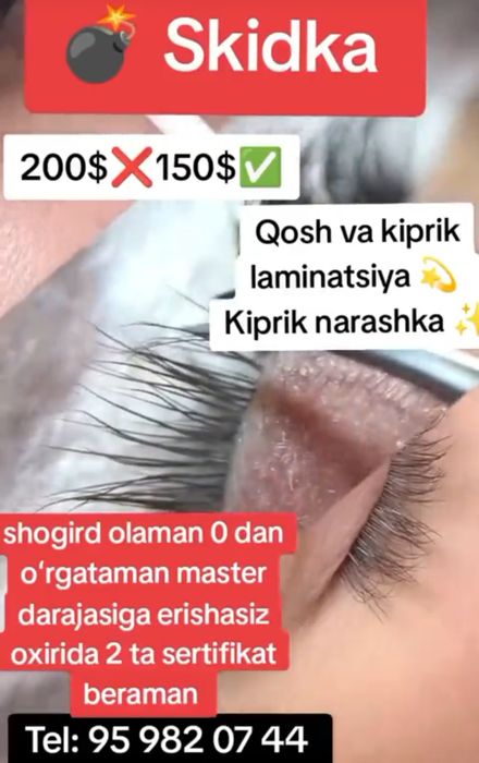Kiprik ekish va qosh laminatsya oʻrgataman