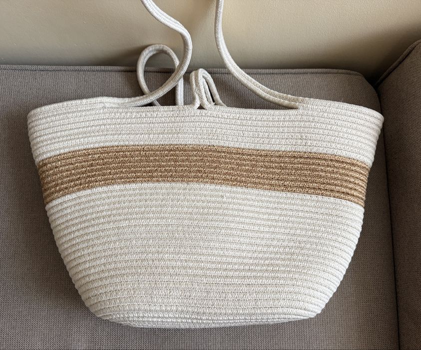 Geantă de plajă shopper din frânghie împletită / bumbac & iută